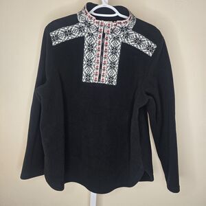 L.L. Bean Women's M Reg 1/4 Zip Fleece Sweater Nordic Fair Isle Snowflake Trim